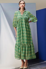Margot Green Pleated Long Dress