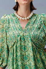 Margot Green Pleated Long Dress