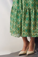 Margot Green Pleated Long Dress