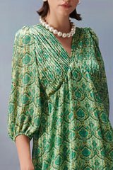 Margot Green Pleated Long Dress