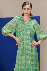 Margot Green Pleated Long Dress