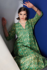 Margot Green Pleated Long Dress