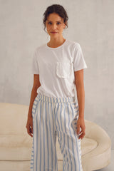 White Tee with Blue Lurex Stripe Pyjama
