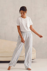 White Tee with Blue Lurex Stripe Pyjama