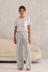 White Tee with Blue Lurex Stripe Pyjama