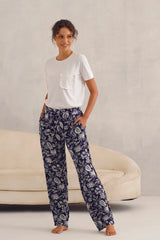 White Tee with Blue Floral Pyjama