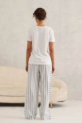 White Tee with Blue Lurex Stripe Pyjama