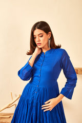 Blue Gathered Long Dress