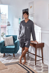 Men's Grey Stripe Shorts Set