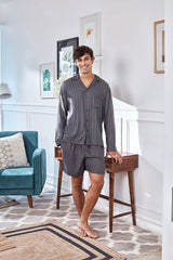 Men's Grey Stripe Shorts Set