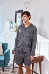 Men's Grey Stripe Shorts Set