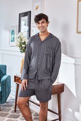 Men's Grey Stripe Shorts Set
