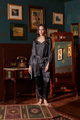 Smooth Smoke Satin 3 Piece Robe & Cami Pyjama Set