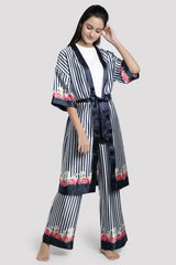 Scented Stripe Tie-Up Robe & Pyjama Set