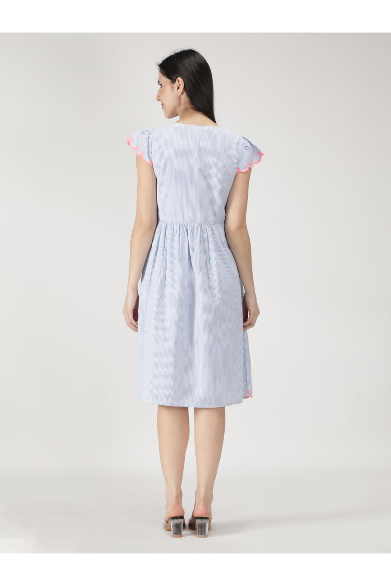 Embroidered Stripe Short Dress