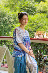 Cream/Blue Panel Print Kaftan