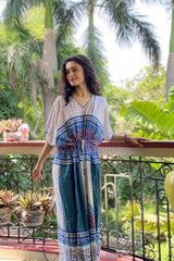 Cream/Blue Panel Print Kaftan