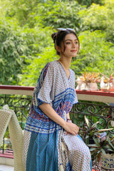Cream/Blue Panel Print Kaftan