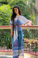 Cream/Blue Panel Print Kaftan