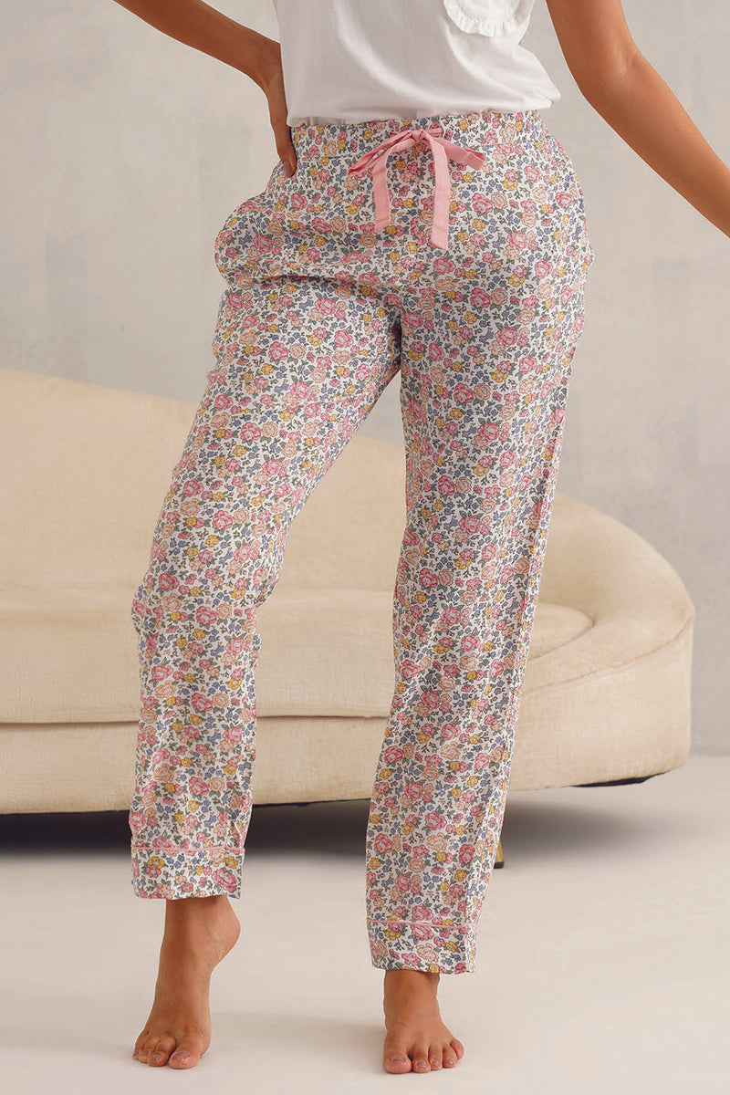 White Tee With Pink Floral Pyjama