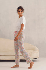 White Tee With Pink Floral Pyjama