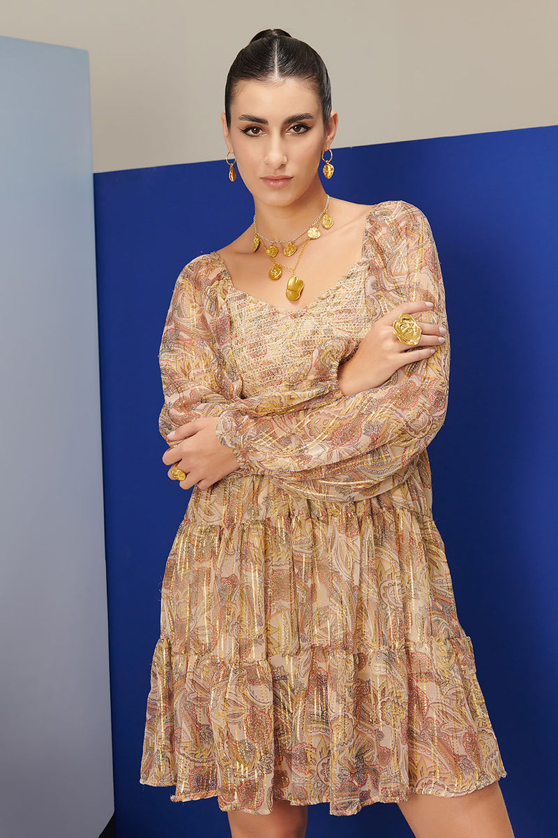 Iris Beige Lurex Short Dress | Women | Dawn by Dusk Dusk Attire Iris Beige Lurex Short Dress | Women | Dawn by Dusk Dusk Attire