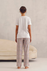 White Tee With Pink Floral Pyjama
