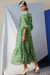 Margot Green Pleated Long Dress