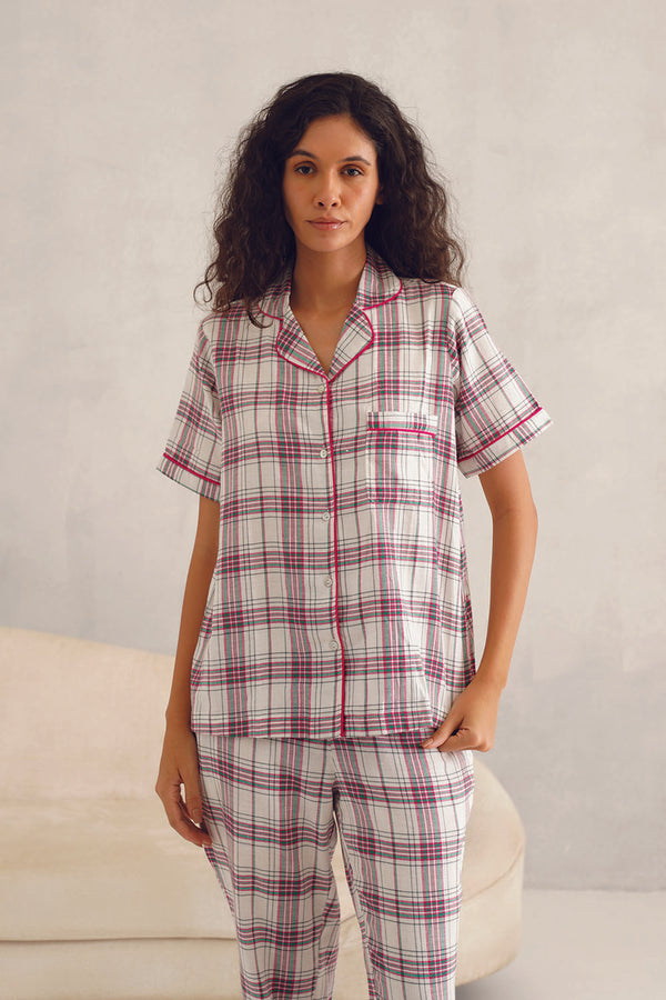 White Checkered Pyjama Set