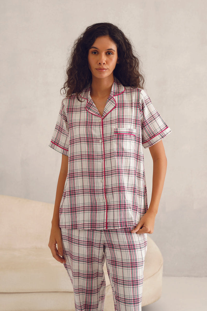White Checkered Pyjama Set