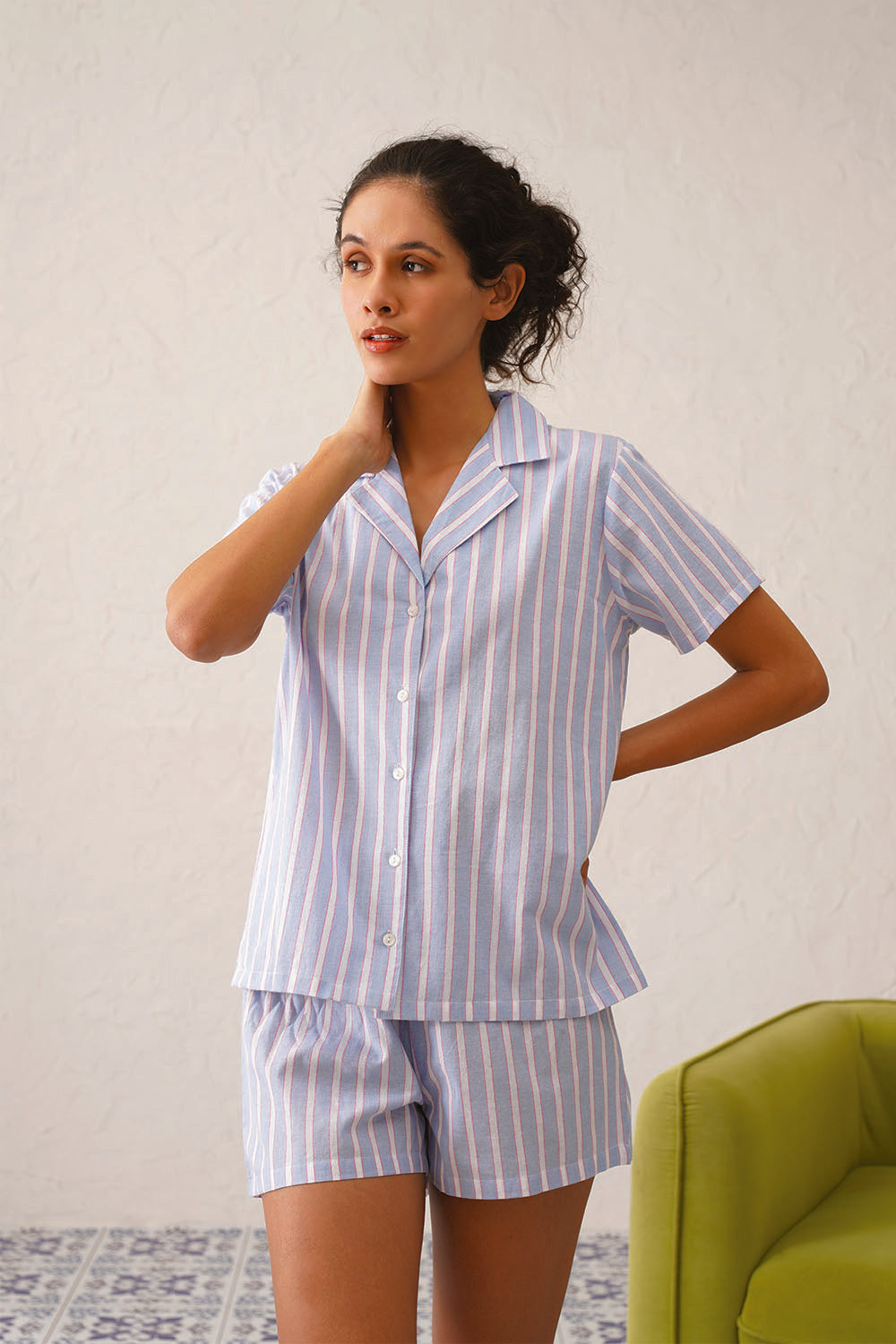 Rosine Stripe Cotton Shorts Set