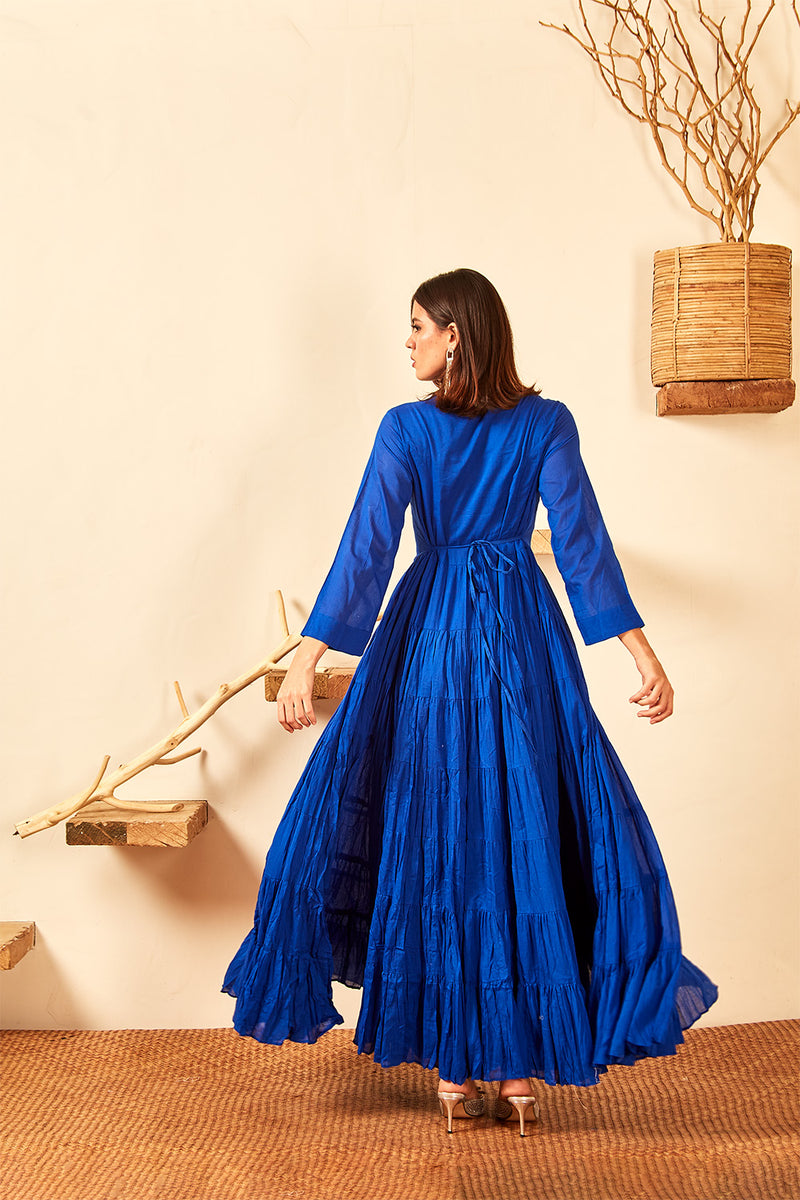 Blue Gathered Long Dress| Women |Dusk Dusk Attire Blue Gathered Long Dress| Women |Dusk Dusk Attire
