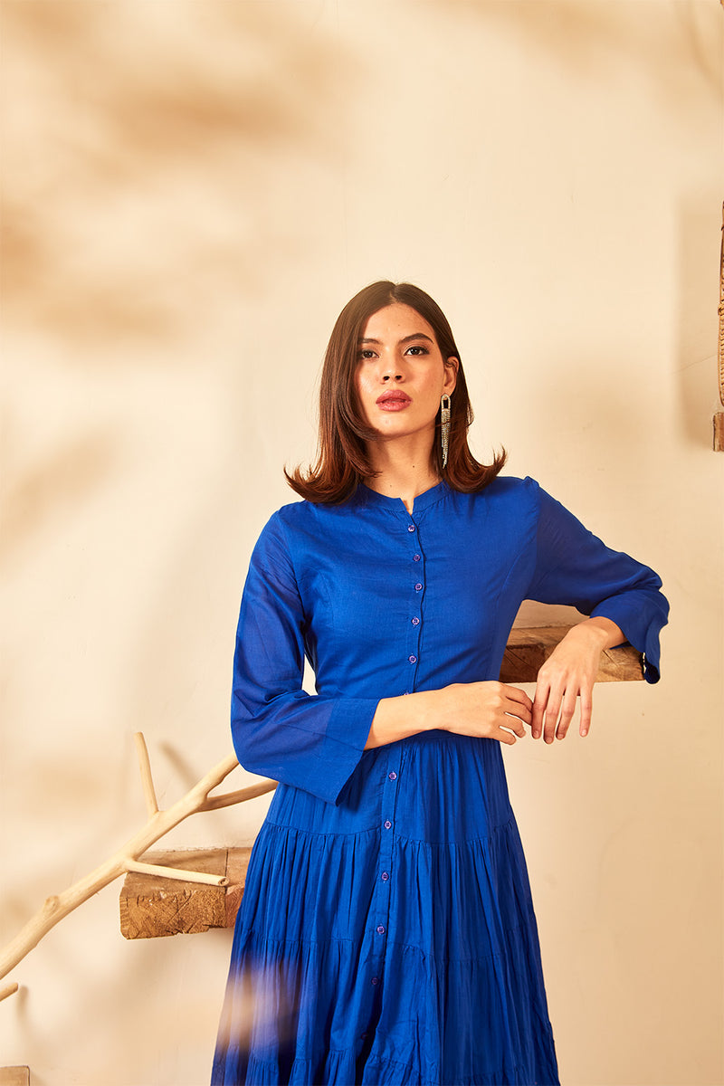 Blue Gathered Long Dress| Women |Dusk Dusk Attire Blue Gathered Long Dress| Women |Dusk Dusk Attire
