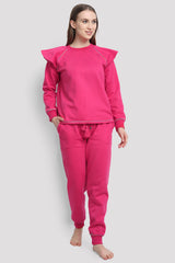 Ruffle Shoulder Co-ord Lounge Set (Pink)