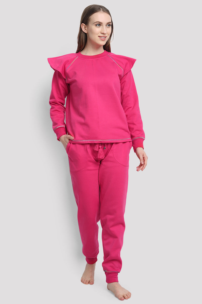 Ruffle Shoulder Co-ord Lounge Set (Pink)