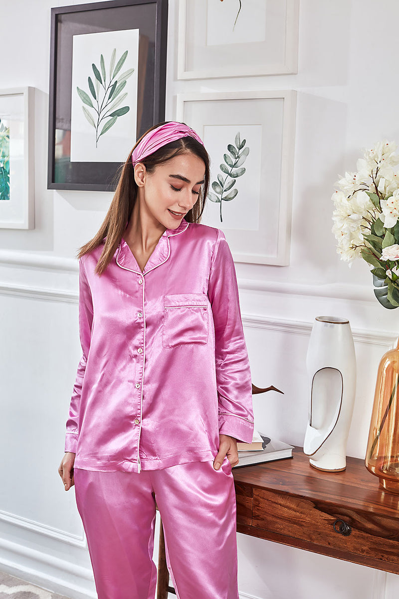 Satin pyjama set womens clearance