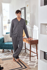 Men's Grey Stripe Pyjama Set