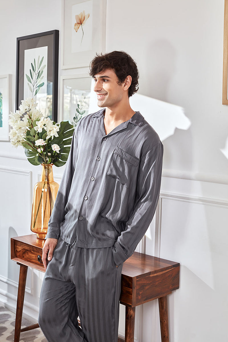 Men's Grey Stripe Pyjama Set