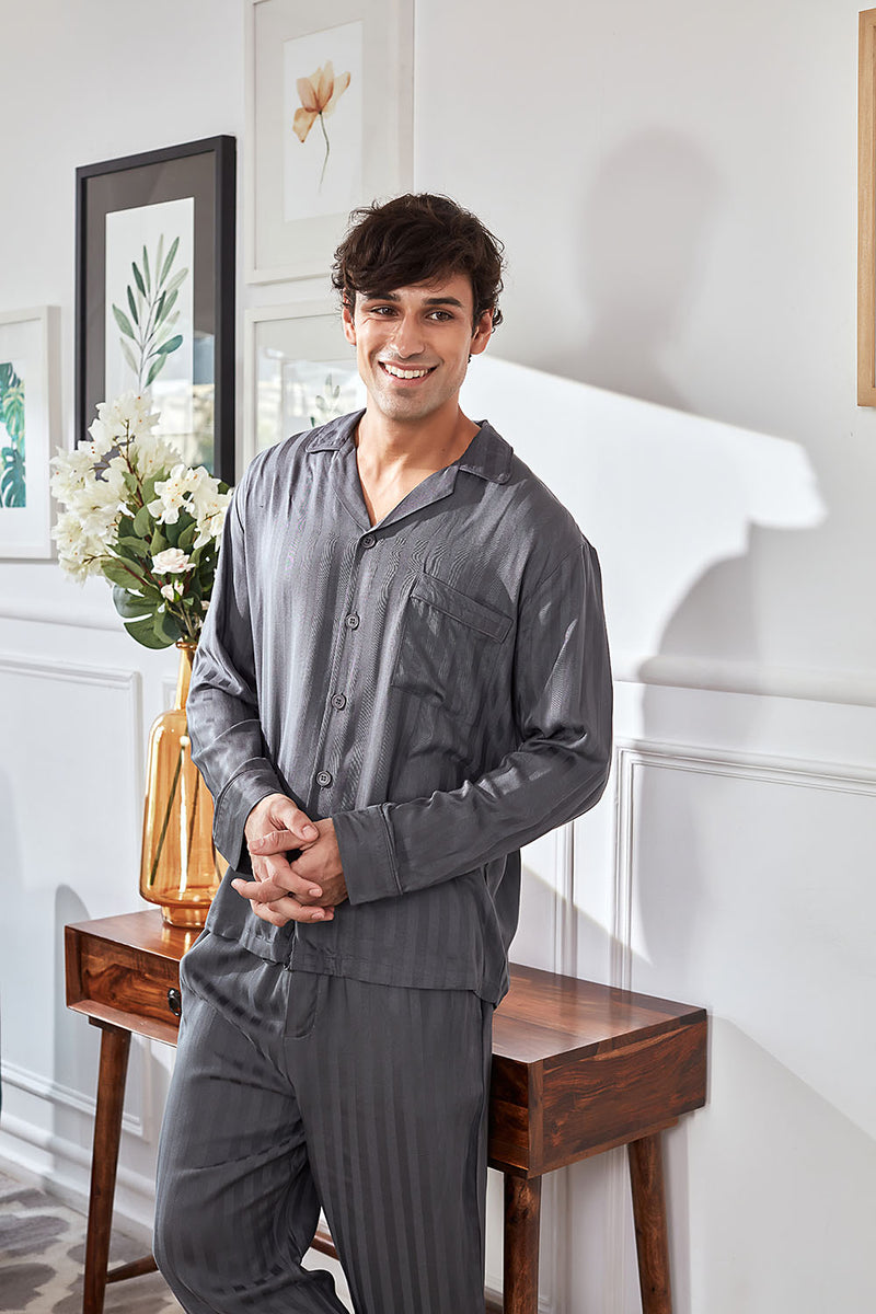 Men's Grey Stripe Pyjama Set