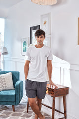 Men's White Tee with Grey Stripe Shorts Set