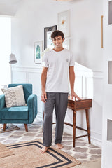 Men's White Tee with Grey Stripe Pyjama Set