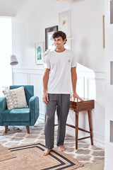Men's White Tee with Grey Stripe Pyjama Set
