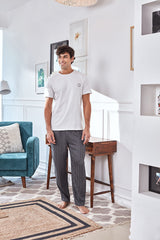 Men's White Tee with Grey Stripe Pyjama Set