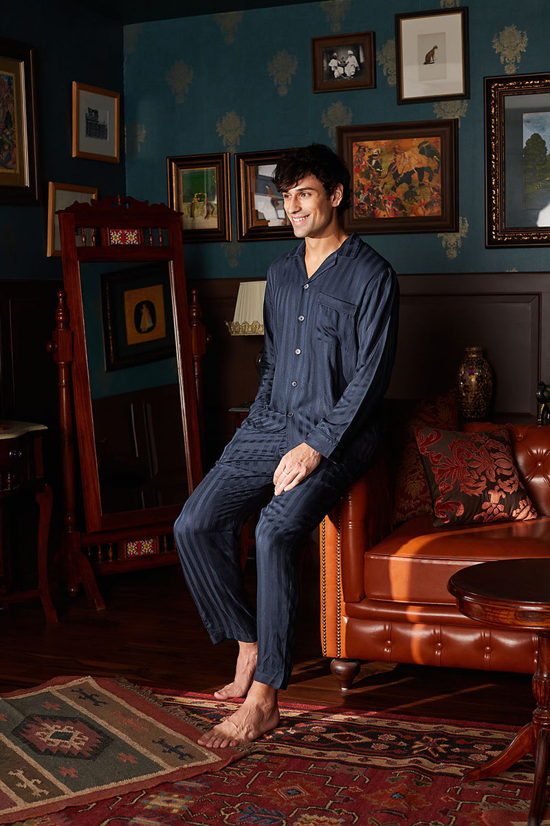 Men's Dark Blue Stripe Pyjama Set