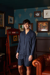 Men's Dark Blue Stripe Shorts Set