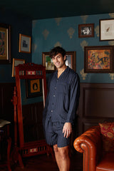 Men's Dark Blue Stripe Shorts Set