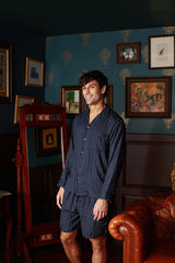 Men's Dark Blue Stripe Shorts Set