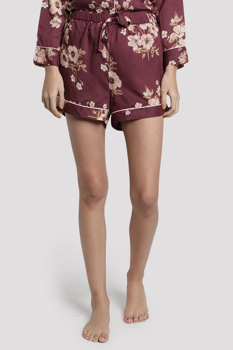 Burgundy Garden Modal Shorts Set