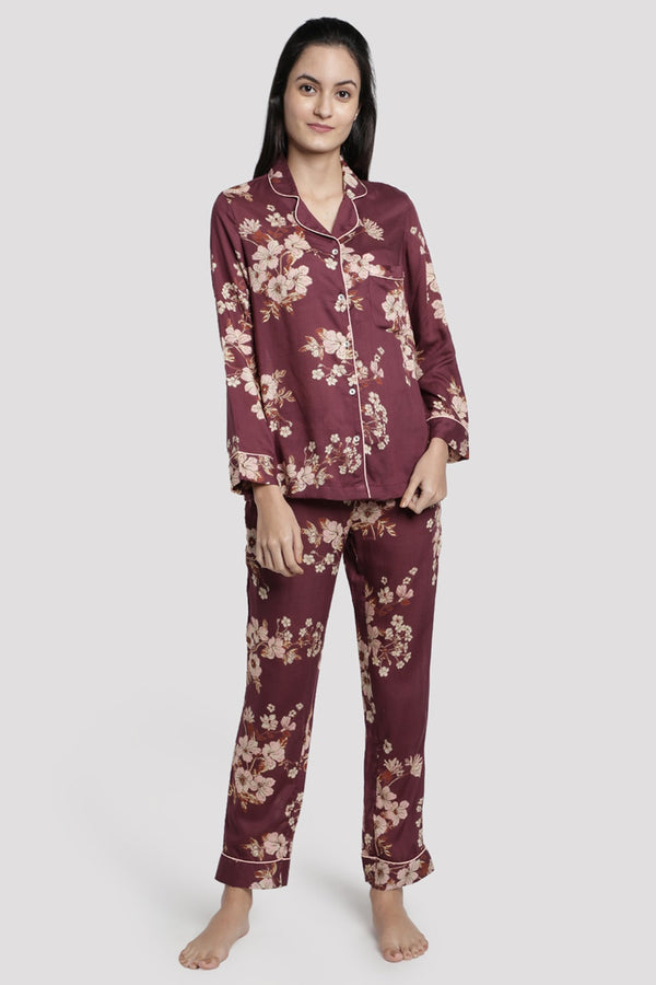 Burgundy Garden Modal Pyjama Set