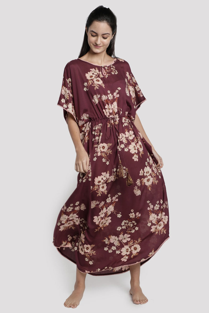 Burgundy Garden Modal Kaftan